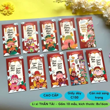 Lì xì cao cấp THẦN TÀI 10 mẫu 2.026 May mắn, sang trọng Diệp Lạc - Giá 15.390₫