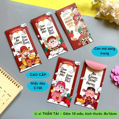 Lì xì cao cấp THẦN TÀI 10 mẫu 2.026 May mắn, sang trọng Diệp Lạc - Giá 15.390₫