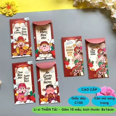 Lì xì cao cấp THẦN TÀI 10 mẫu 2.026 May mắn, sang trọng Diệp Lạc - Giá 15.390₫