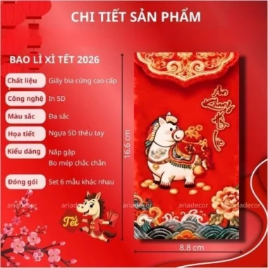 Lì Xì Tết Bao Ngựa 5D Tiền Tài Lộc 2.026 – In Nổi Sắc Nét, Túi Mù 17.575₫