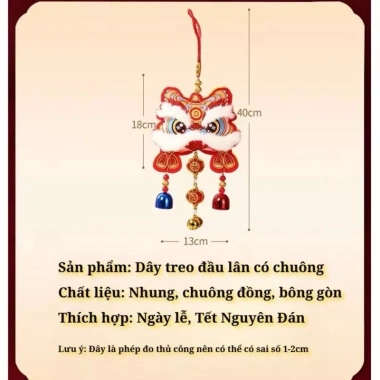 Liễn Khánh Tết 2.026 Hình Đầu Lân Lắc Chuông Ép Nhung Cao Cấp Treo Cửa Xe Hơi Tường Phủ Nhung Kim Tuyến 59.000