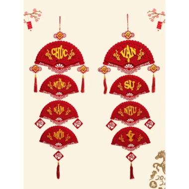 Liễn Treo Tết Hình Quạt Đỏ 4 Tầng - Dây Treo Chúc Mừng Năm Mới Trang Trí Nhà Cửa Giá 70.000 VND