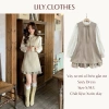 Lily.clothes Suzy Dress Váy ngắn dài tay cổ bèo nơ ngực vải xước Hàn V35 395k
