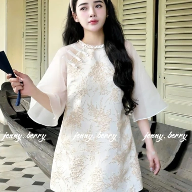 Linda Dress Đầm Nữ Cổ Tròn Áo Dài Cách Tân - Váy Nữ Tết Giá Ưu Đãi 265k