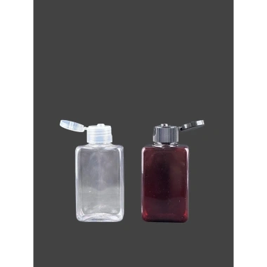 Lọ chiết chai nhựa dẹt trong nâu 100ml - Nắp nhựa đa dạng, giá chỉ 7.000đ