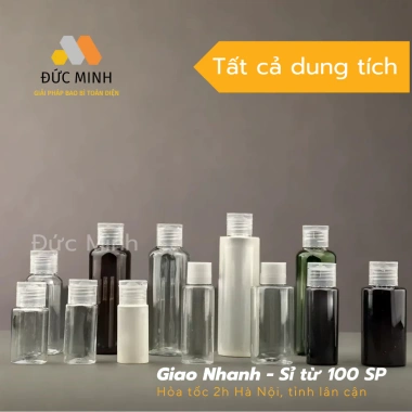 Lọ chiết nắp bật 5‑20‑50‑100ml PET, chai nhựa triết mỹ phẩm, đựng toner tẩy trang 2.5k