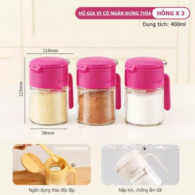 Lọ Đựng Gia Vị Thủy Tinh 400ml - Hũ Nhỏ Gọn, Đậy Chặt, Tiết Kiệm Không Gian Bếp