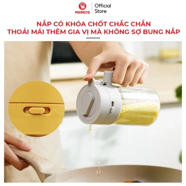Lọ Đựng Gia Vị Thuỷ Tinh Boro Chống Vỡ Modeco - Hộp Thìa Ngăn Riêng, Chống ẩm, Nắp Khóa 4