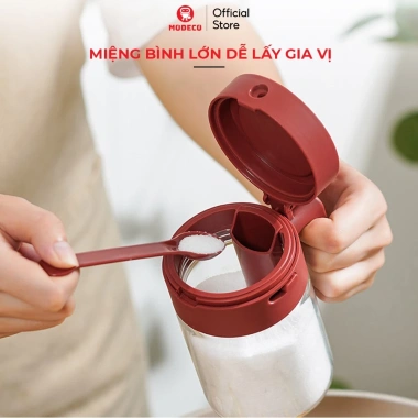 Lọ Đựng Gia Vị Thuỷ Tinh Boro Chống Vỡ Modeco - Hộp Thìa Ngăn Riêng, Chống ẩm, Nắp Khóa 5