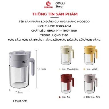 Lọ Đựng Gia Vị Thuỷ Tinh Boro Chống Vỡ Modeco - Hộp Thìa Ngăn Riêng, Chống ẩm, Nắp Khóa 9