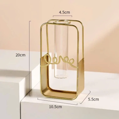 Lọ Hoa Decor Kim Loại Mạ Vàng LOVE - Bình Thủy Tinh Trang Bàn Phòng Khách 83.000