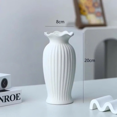 Lọ hoa nhựa TRẮNG MIỆNG BÈO C532-2 giả gốm phong cách Bắc Âu decor bàn làm việc, văn phòng xinh