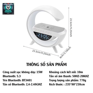 Loa Bluetooth BT3.401 Chữ G Sạc Không Dây Đồng Hồ Báo Thức RGB Trang Trí Siêu Sale 89k