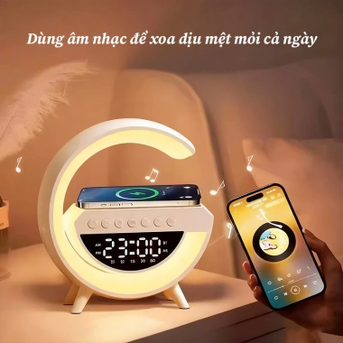 Loa Bluetooth Chữ G - đồng hồ báo thức, LED nhạy nhạc, sạc không dây - 134.442₫ 4