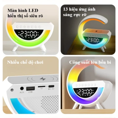 Loa Bluetooth Chữ G - đồng hồ báo thức, LED nhạy nhạc, sạc không dây - 134.442₫ 9