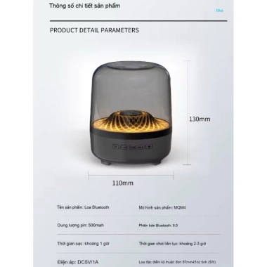 Loa Bluetooth Glass 5 Bass 10W - Âm Thanh Vòm, LED RGB, Không Dây, Giá 100k