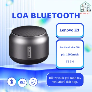 Loa Bluetooth Lenovo K3 5.0, âm thanh vòm 360, pin 1.200mAh - Giá chỉ 146.200đ
