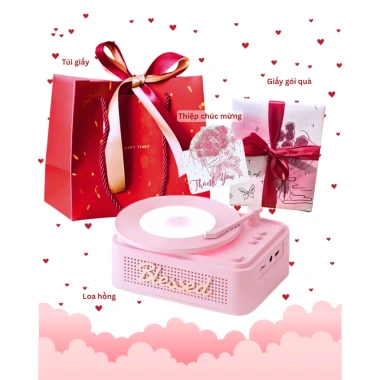Loa Bluetooth Mini Hồng - Vinyl phong cách, Hộp quà Valentine, giá chỉ 385k