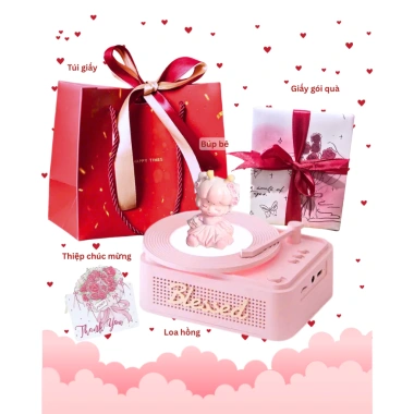 Loa Bluetooth Mini Hồng - Vinyl phong cách, Hộp quà Valentine, giá chỉ 385k