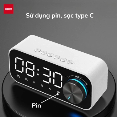 Loa Bluetooth UKIO đồng hồ LCD, âm thanh sinh động, đèn LED, 2 báo thức – Giá chỉ 319.000₫