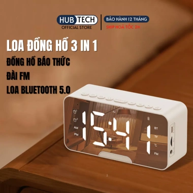 Loa Bluetooth và Đồng hồ báo thức màn hình gương LED, FM Radio Giá chỉ 119.000₫