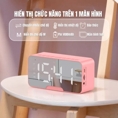 Loa Bluetooth và Đồng hồ báo thức màn hình gương LED, FM Radio Giá chỉ 119.000₫