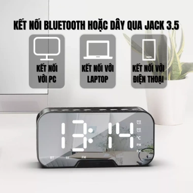 Loa Bluetooth và Đồng hồ báo thức màn hình gương LED, FM Radio Giá chỉ 119.000₫