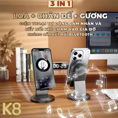 Loa K8 SOPMEDIA 3in1 cảm ứng không dây - Bluetooth, giá đỡ, gương trang điểm, chỉ 230.000₫