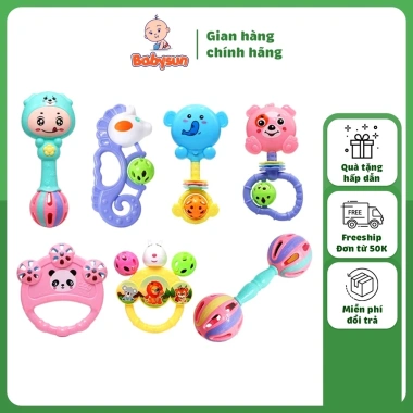 Lục lạc Babysun 7 Món cho Bé sơ sinh 0-6 tháng - Xúc xắc phát triển giác quan, vận động tinh, giảm giá 20k 10
