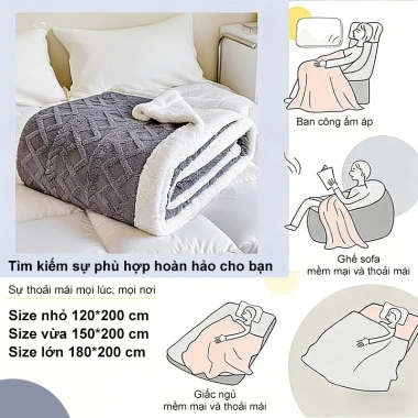 LUMOO Chăn lông cừu 1m8×2m - Chăn văn phòng làm ấm nhanh mùa đông, 169.000₫ 3