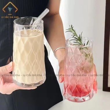 Ly cốc thủy tinh dáng tháp họa tiết kim cương lượn sóng 480-500ml cho sinh tố và nước ép - Giá chỉ 26.000 VND 7