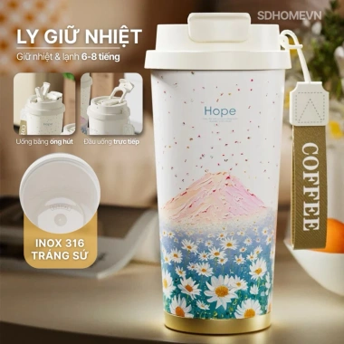Ly giữ nhiệt 520ml Inox 316 phủ gốm ceramic + lõi lọc trà, ống hút Big Car - Giá chỉ 200k