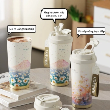 Ly giữ nhiệt 520ml Inox 316 phủ gốm ceramic + lõi lọc trà, ống hút Big Car - Giá chỉ 200k