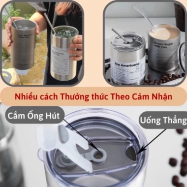 Ly Giữ Nhiệt Americano Inox 304 600ml Đúc Liền Cao Cấp, Nắp Đậy và Ống Hút Tặng 6