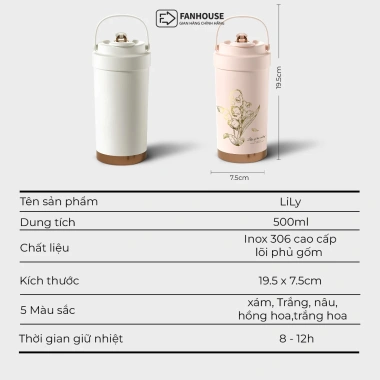 Ly giữ nhiệt Lily inox 316 lõi tráng sứ 500ml Fan House khắc tên theo yêu cầu - Giá ưu đãi 210.699 VND 4