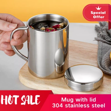 Ly Inox 304 Nắp Đậy và Tay Cầm Chống Trượt 200-400ml - Đồ Uống Cà Phê và Nước