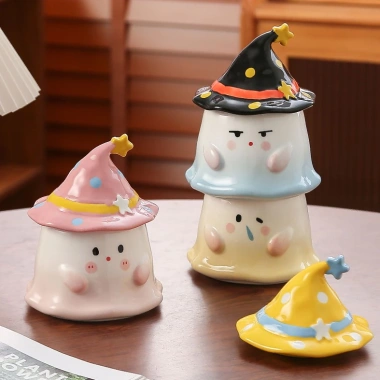 Ly sứ hình me nón phù thủy, cốc trà cà phê có nắp - quà tặng cute, giảm 112k 3
