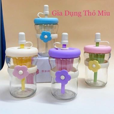 Ly Thuỷ Tinh 500ml Đai Silicon Hình Hoa + Ống Hút - Giá ưu đãi 46.900đ 4