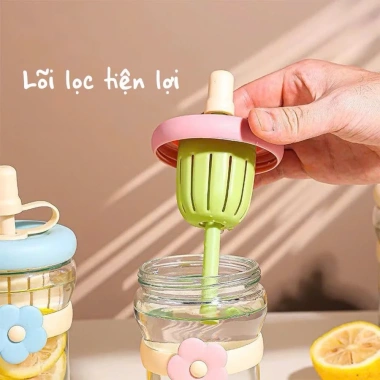 Ly Thuỷ Tinh 500ml Đai Silicon Hình Hoa + Ống Hút - Giá ưu đãi 46.900đ 6
