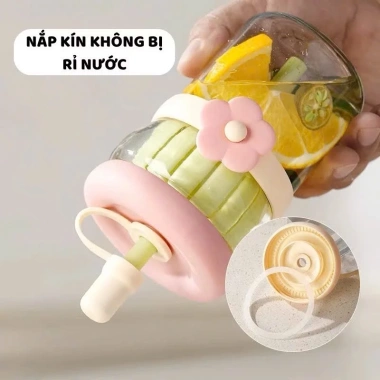 Ly Thuỷ Tinh 500ml Đai Silicon Hình Hoa + Ống Hút - Giá ưu đãi 46.900đ 7