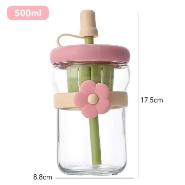 Ly Thuỷ Tinh 500ml Đai Silicon Hình Hoa + Ống Hút - Giá ưu đãi 46.900đ 8
