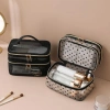 LYMEDIA Túi Trang Điểm Du Lịch Dung Tích Lớn Nylon Hai Lớp Xám Đen Nữ Thời Trang 8