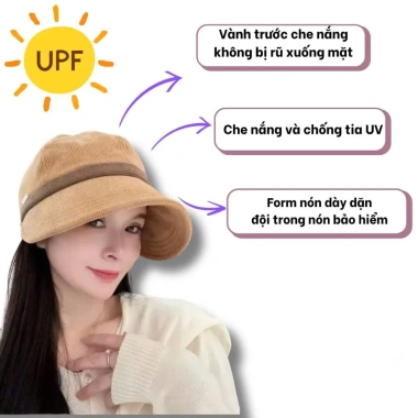 M109 Mũ chống nắng vải nhung vành rộng, nút cài khẩu trang, phù hợp thể thao ngoài trời