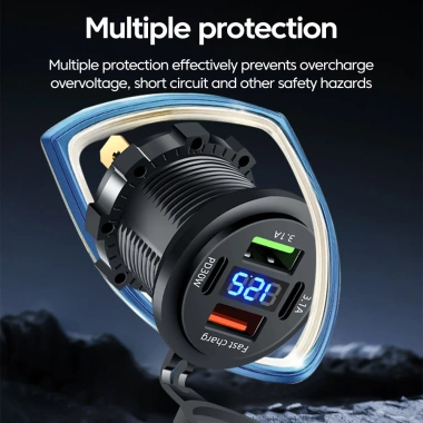 Màn hình kỹ thuật số 120W Bộ sạc ô tô PD kép 4 cổng nhanh cho RV, ô tô, xe máy 4