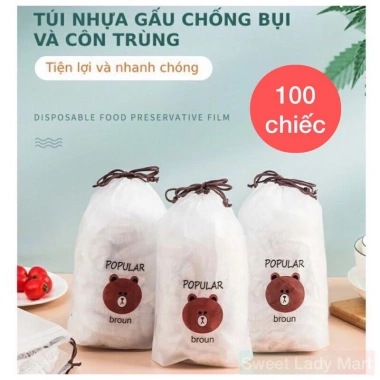Màng Bọc Thực Phẩm PE Gấu Co Chun Giãn 5 Túi 500 Chiếc - Giá 60k, Tái Sử Dụng