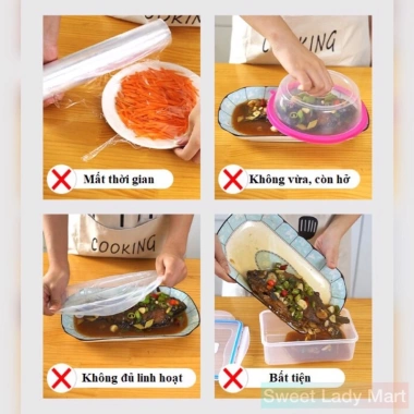 Màng Bọc Thực Phẩm PE Gấu Co Chun Giãn 5 Túi 500 Chiếc - Giá 60k, Tái Sử Dụng 2