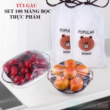 Màng Bọc Thực Phẩm PE Gấu Co Chun Giãn 5 Túi 500 Chiếc - Giá 60k, Tái Sử Dụng 3