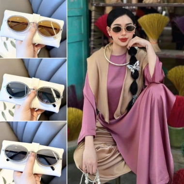 Mắt kính râm mát nữ chụp ảnh áo dài Tết 2.025 - gọng oval kim loại tráng gương, sang trọng 125k