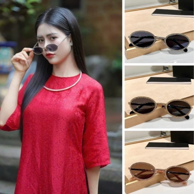 Mắt kính râm mát nữ chụp ảnh áo dài Tết 2.025 - gọng oval kim loại tráng gương, sang trọng 125k