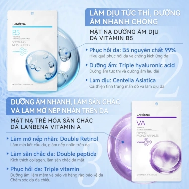 Mặt nạ LANBENA 2PCS Vitamin C 25ml Dưỡng ẩm Trắng da Chống nếp nhăn 49k